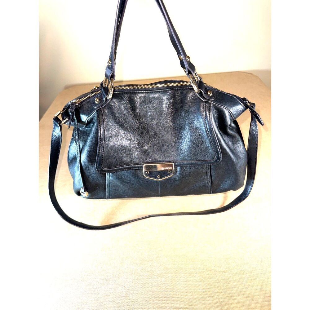 B Makowsky Black leather Bag with gold toned hardware.